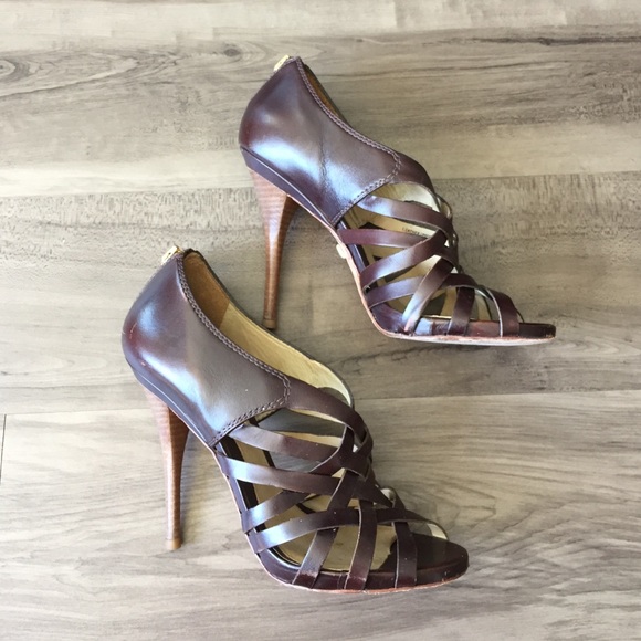 LAMB Brown Leather Strappy Bootie Heel - Picture 2 of 4