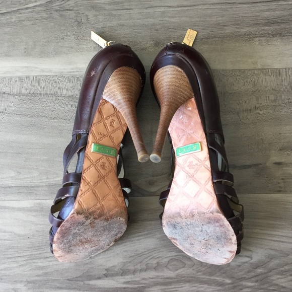 LAMB Brown Leather Strappy Bootie Heel - Picture 3 of 4