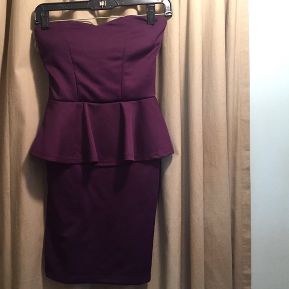Purple strapless peplum bodycon dress