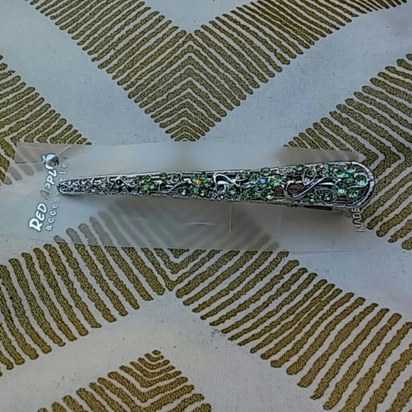 Green and silver rhinestone hair clip