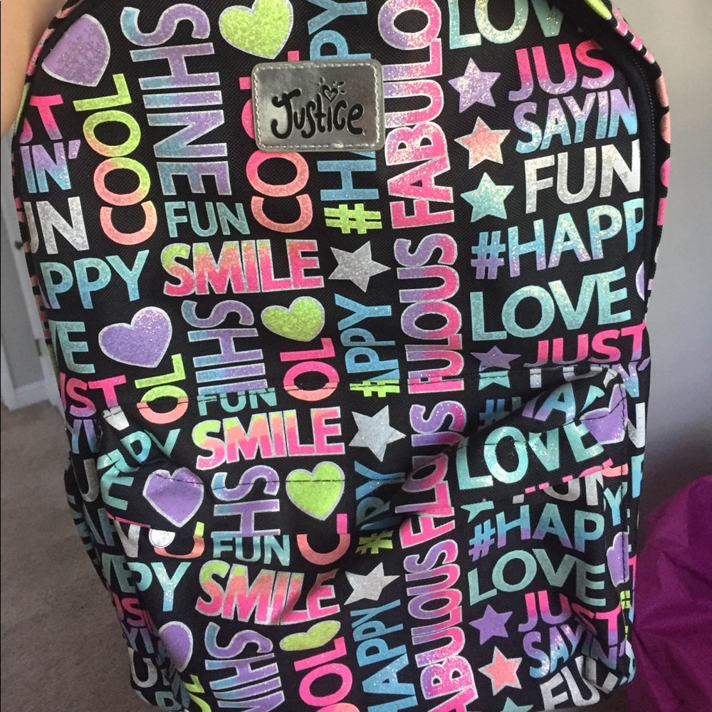 Justice backpack, folder, and lunch box