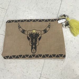 Burlap cow skull bag