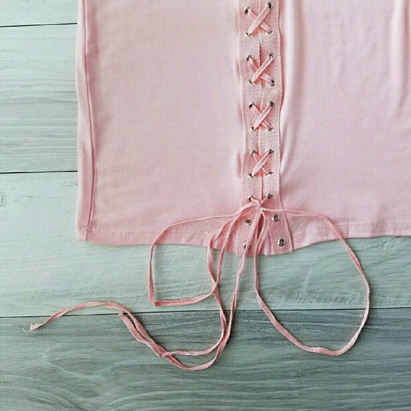 Lace-up Peach Bodycon Dress - Picture 2 of 4