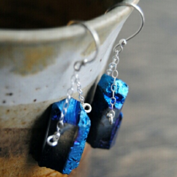 Sterling Silver Titanium Quartz Dangle Earrings - Picture 2 of 4