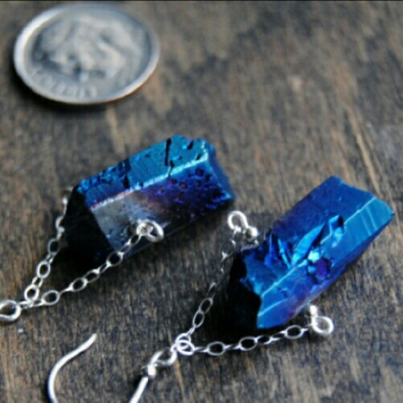 Sterling Silver Titanium Quartz Dangle Earrings - Picture 3 of 4