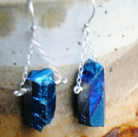 Sterling Silver Titanium Quartz Dangle Earrings - Picture 4 of 4