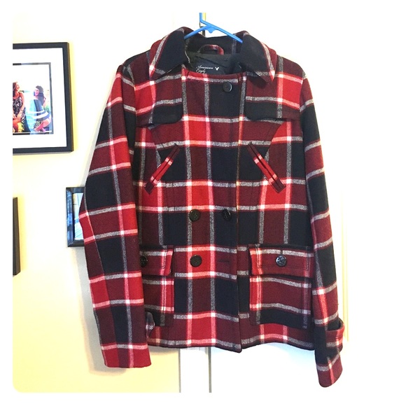 Plaid pea coat