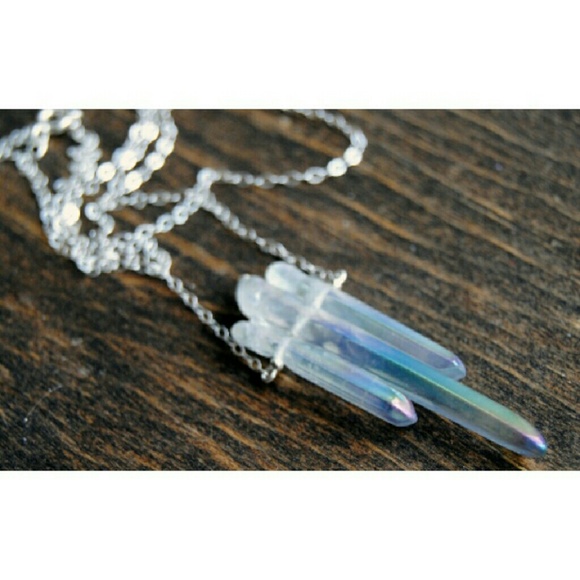 Opal Aura Quartz Points .925 Necklace - Picture 1 of 4