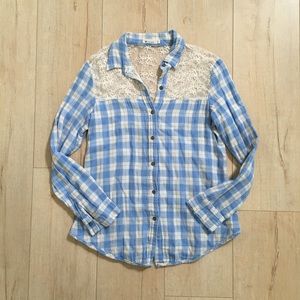 Plaid & Lace Button Down