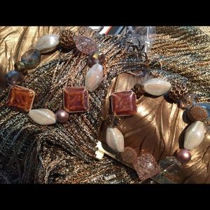 Stretch Beaded Bracelet Set - ivory, Bronze, Gold