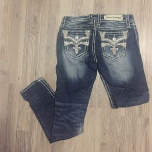 Dark wash rock revival skinny jeans