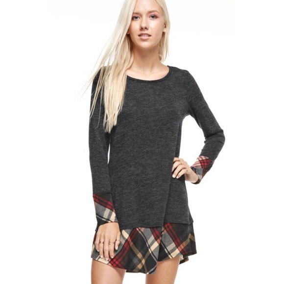 Boutique Dresses & Skirts - RESERVED FOR JENNIFER Plaid Trim Charcoal Dress