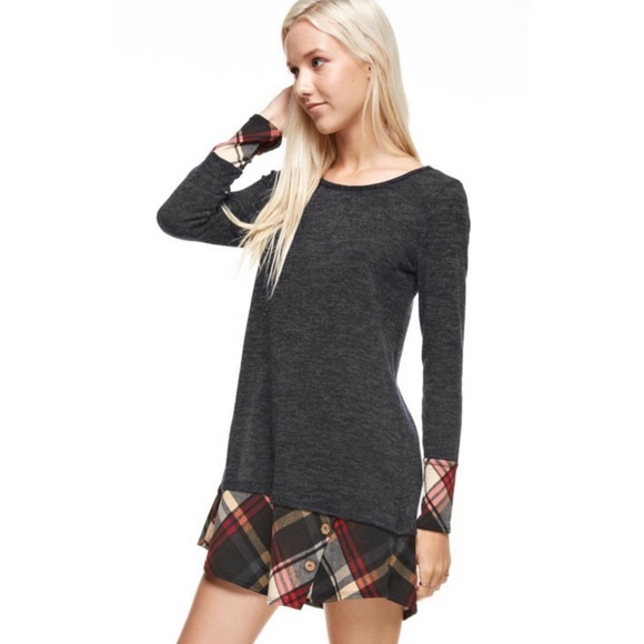 RESERVED FOR JENNIFER Plaid Trim Charcoal Dress - Picture 2 of 2