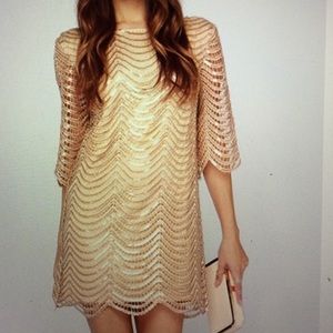 Champagne sequin shift dress