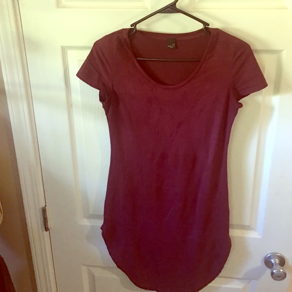 Wine color mini tshirt suede dress
