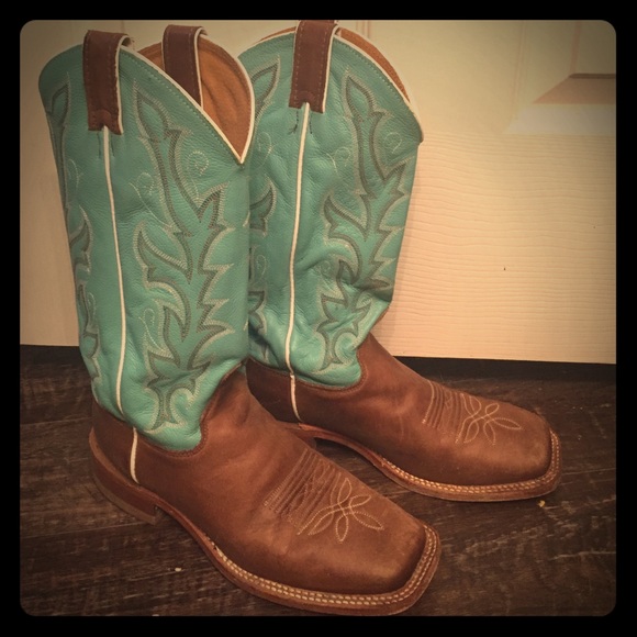Teal and brown Justin boots