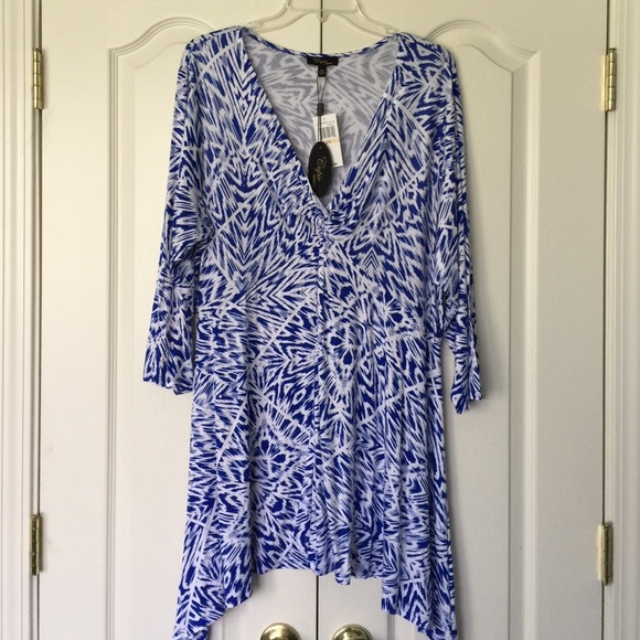 Cupio Woman Tops - Blue and white tunic with knotted neckline
