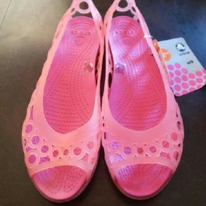 Pink Croc peep toe jelly sandals