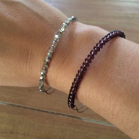 Silver and purple beaded Alex and ani bracelets