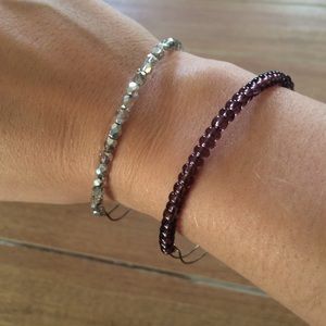 Silver and purple beaded Alex and ani bracelets