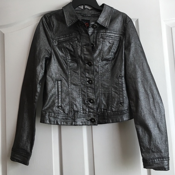 Shiny charcoal grey guess button up jacket