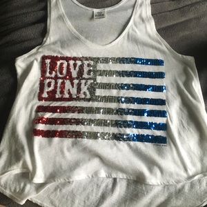 Sequence American flag love pink tank top