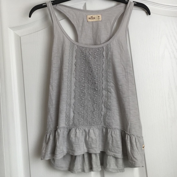 Light gray Hollister tank top with lace front