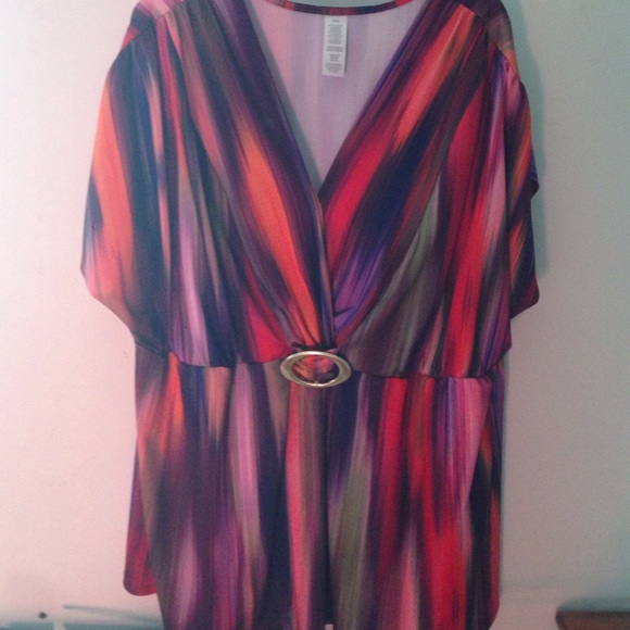 Multi color deep vneck short sleeve tunic length