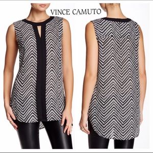 VINCE CAMUTO black & white sleeveless blouse