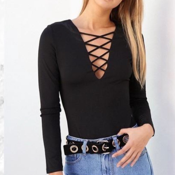 ๐HOST PICK๐ Sexy Criss-cross lace up Bodysuit - Picture 3 of 3