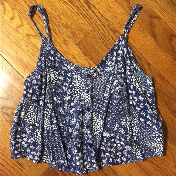 Blue and white flowered flowy crop top