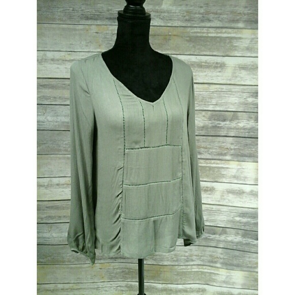 Olive green crochet trim detail peasant blouse - Picture 3 of 4