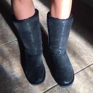 Black Uggs with silver paisley design