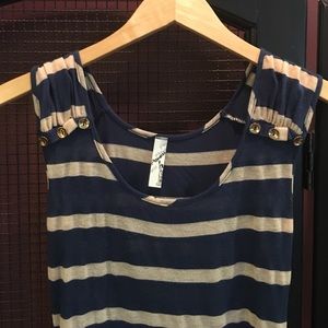 Navy and tan striped blouse