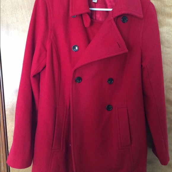 Cherry red Merona wool pea coat.
