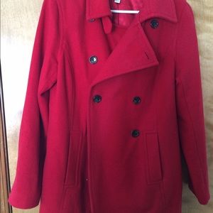 Cherry red Merona wool pea coat.
