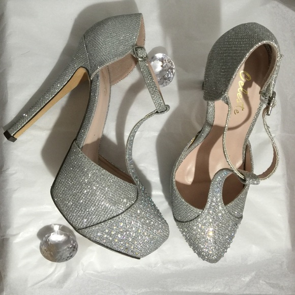 Isbel Shoes - Celeste silver/rhinestone platform heels