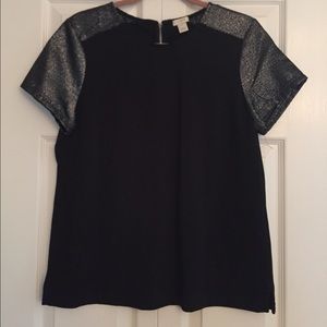J. Crew Black Blouse with Silver Sleeves