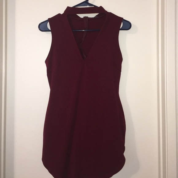 Burgundy mini with choker neckline