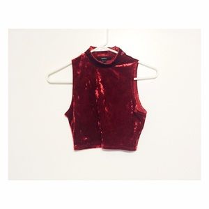 Forever 21 Faux-Velvet Red Crop Top