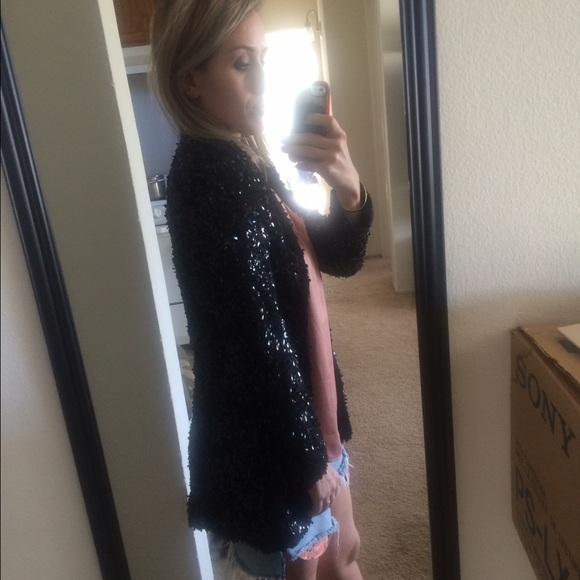 ZARA Black lace and sequins blazer jacket
