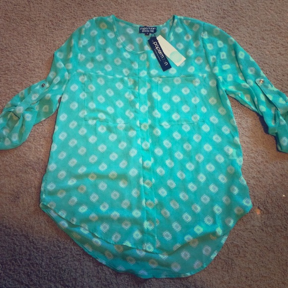 NWT PAPERMOON blouse. Teal & white. Open to OFFERS