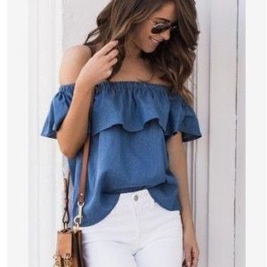 Blue off shoulder top