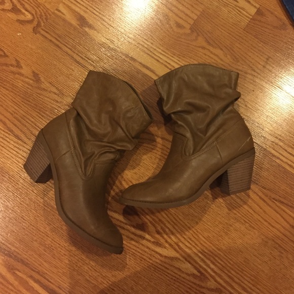 Brown leather booties