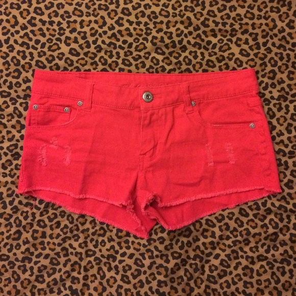 Size 9 red jean shorts by BlueAsphalt from WetSeal