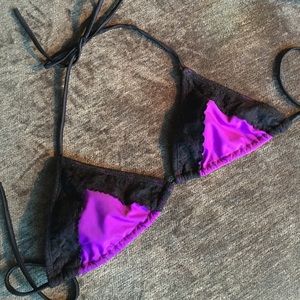 Black Lace & Purple Bikini Top