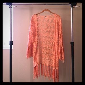Gimmicks by BKE Orange Dream Fringe Kimono- XS
