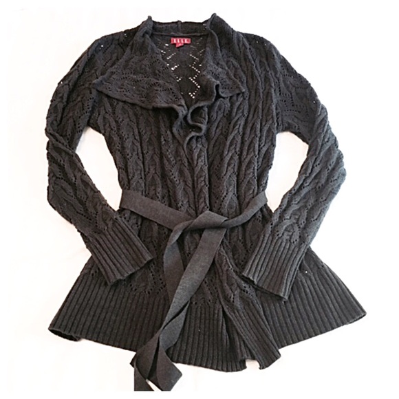 Dark Gray Draped Tie Closure Cardigan