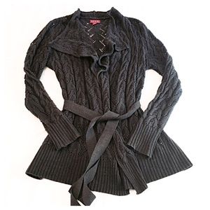 Dark Gray Draped Tie Closure Cardigan