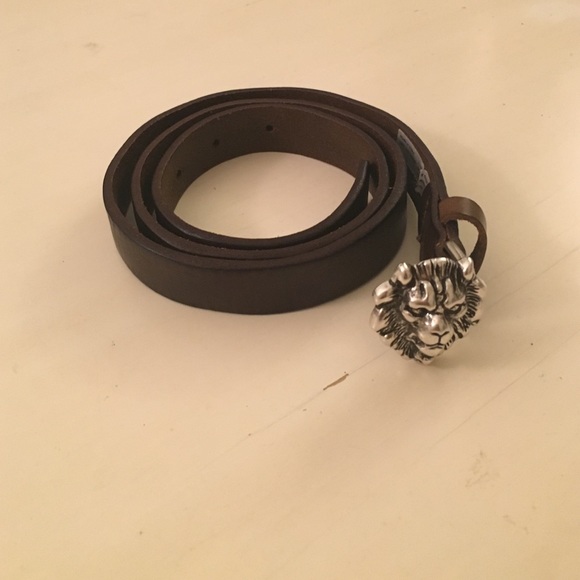 Brown Leather Belt with Lion Buckle